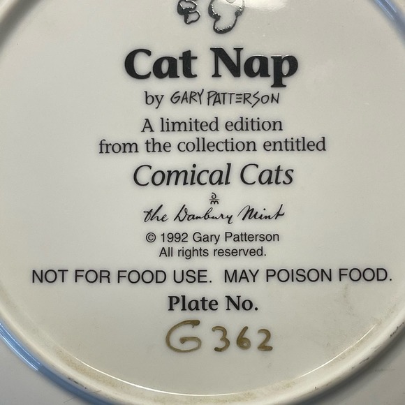 Cat Nap Comical Cats Gary Patterson Danbury Mint Collectors 1992 Plate - Picture 4 of 4